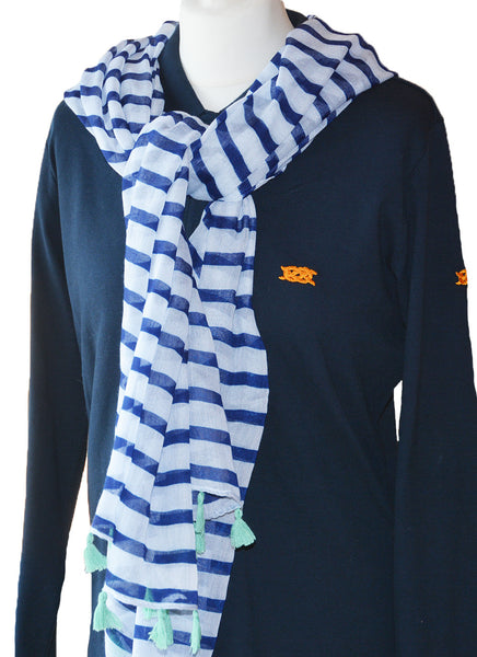 Southern Marine's Lightweight Summer Scarf - In Blue and White Stripe