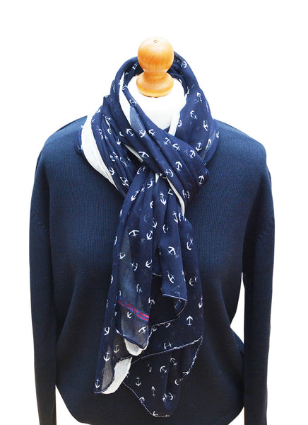 Southern Marine's Navy Lightweight Summer Scarf - Small Anchor    ON SALE