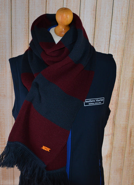 The Old Prep School Scarf (Burgundy and Navy Stripe) - The Quaker